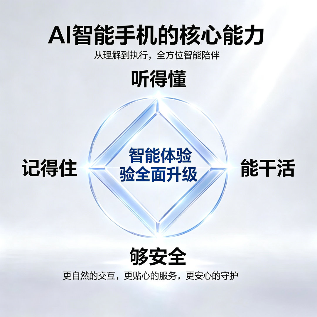 终于有人把AI智能体手机的标准说清楚了。倪飞这次提的四个维度：听得懂、能干活、记