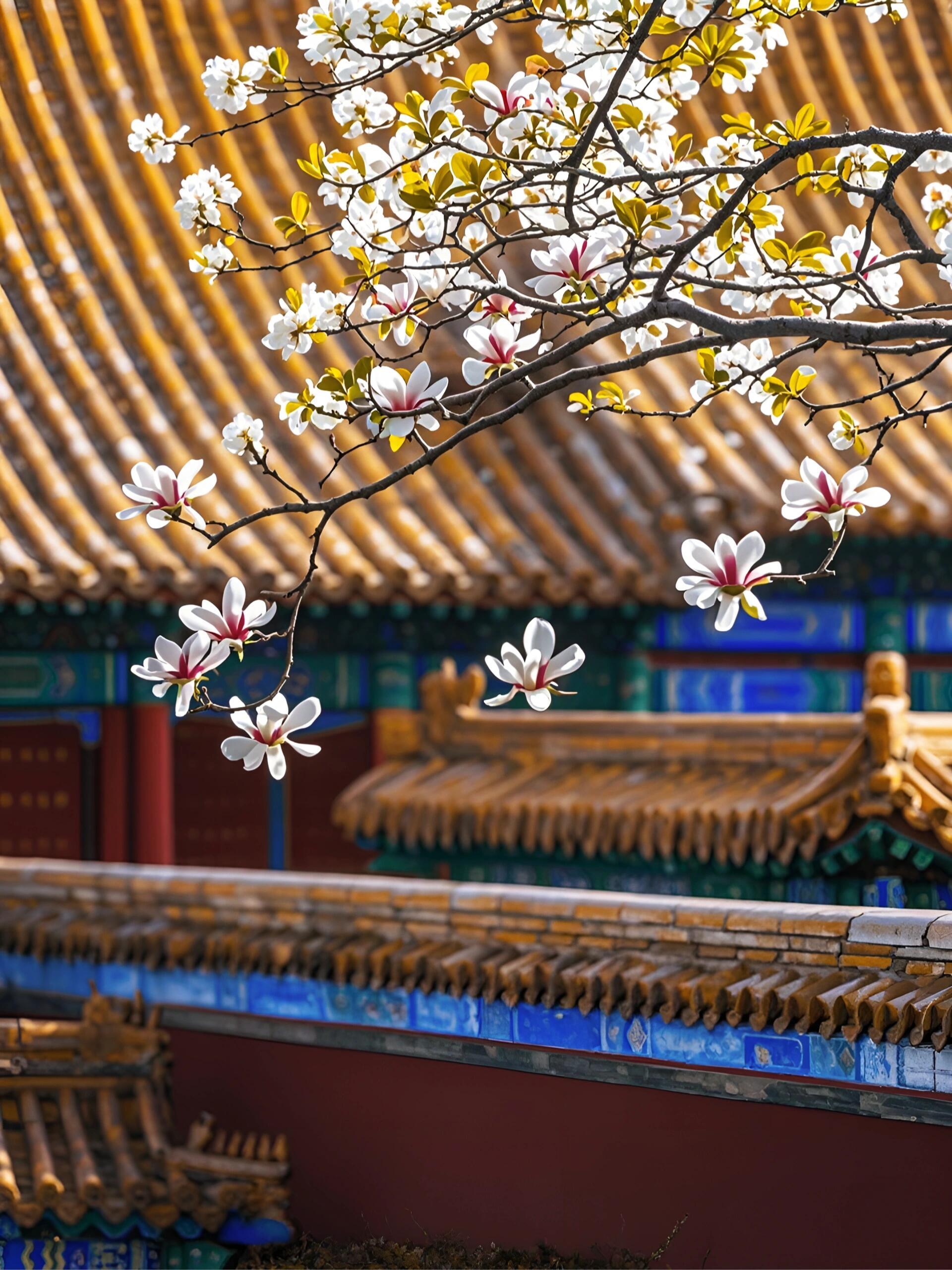 北京这几日的小雨，把故宫的海棠催到了最美时。文华殿、永寿宫一带，粉白海棠开得正盛