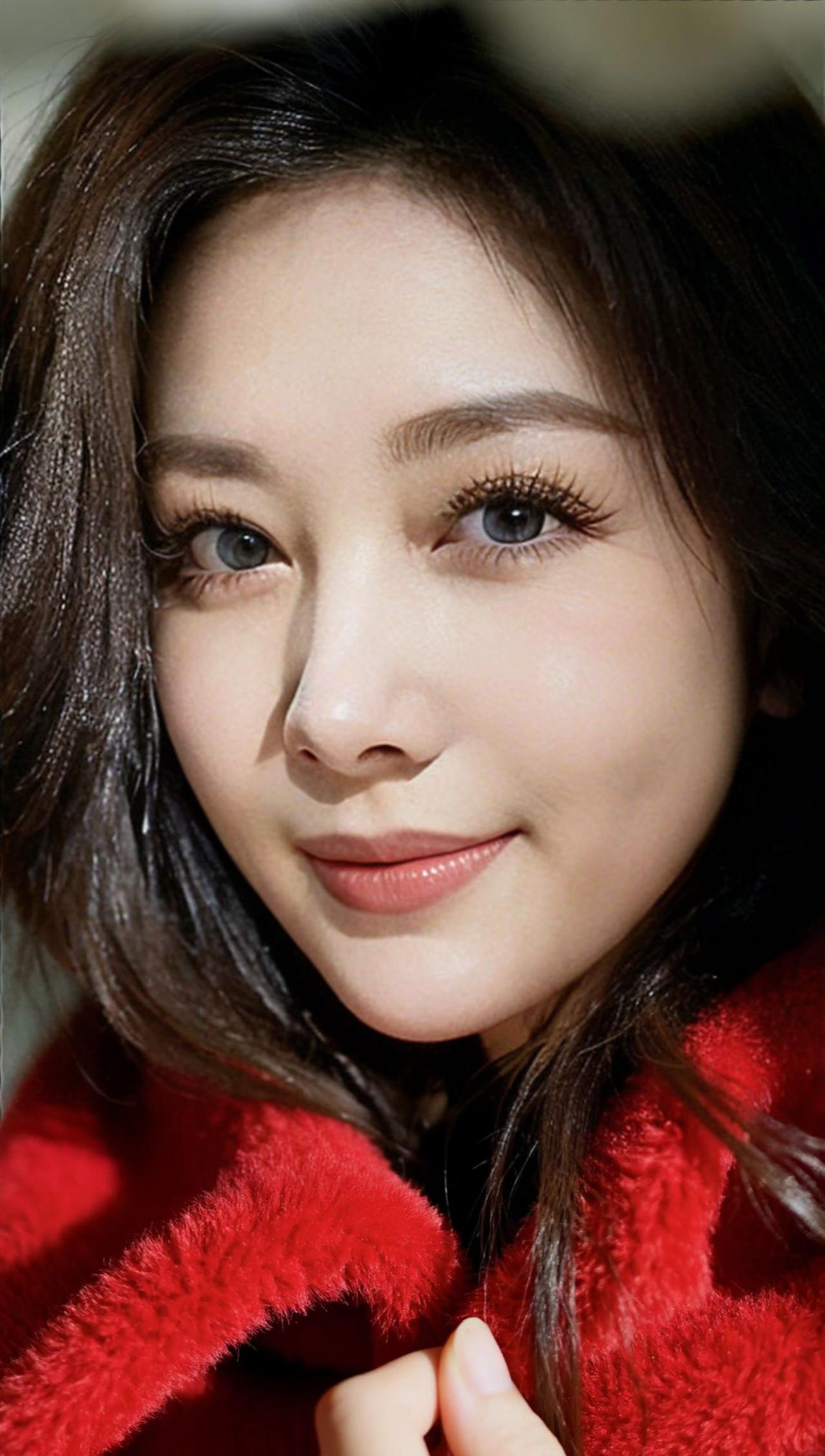 红衣美人笑，春光满面来。