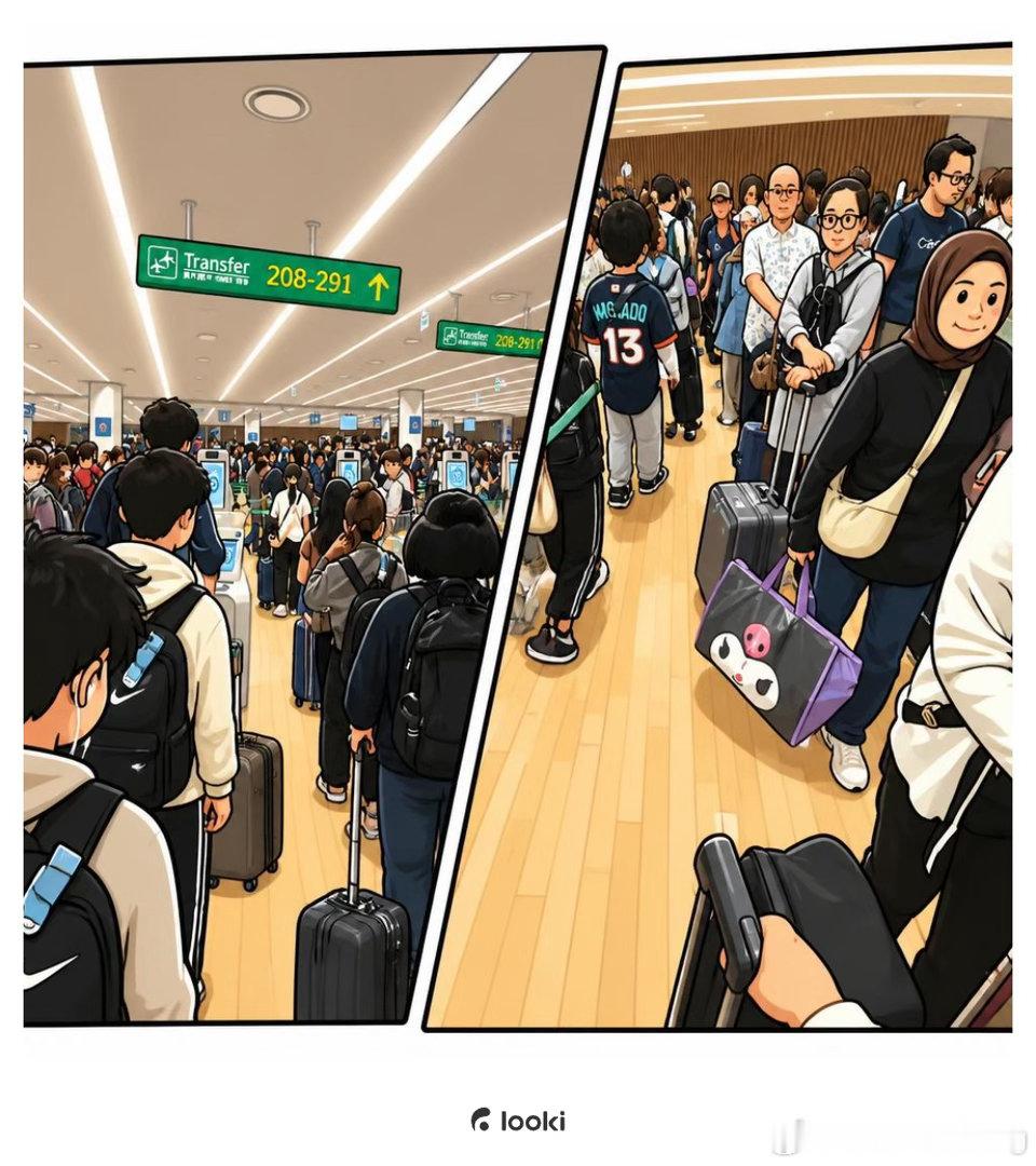 韩国机场转机安检人山人海，就给开三个口，我排队一个多小时，好多人看起来好着急，应