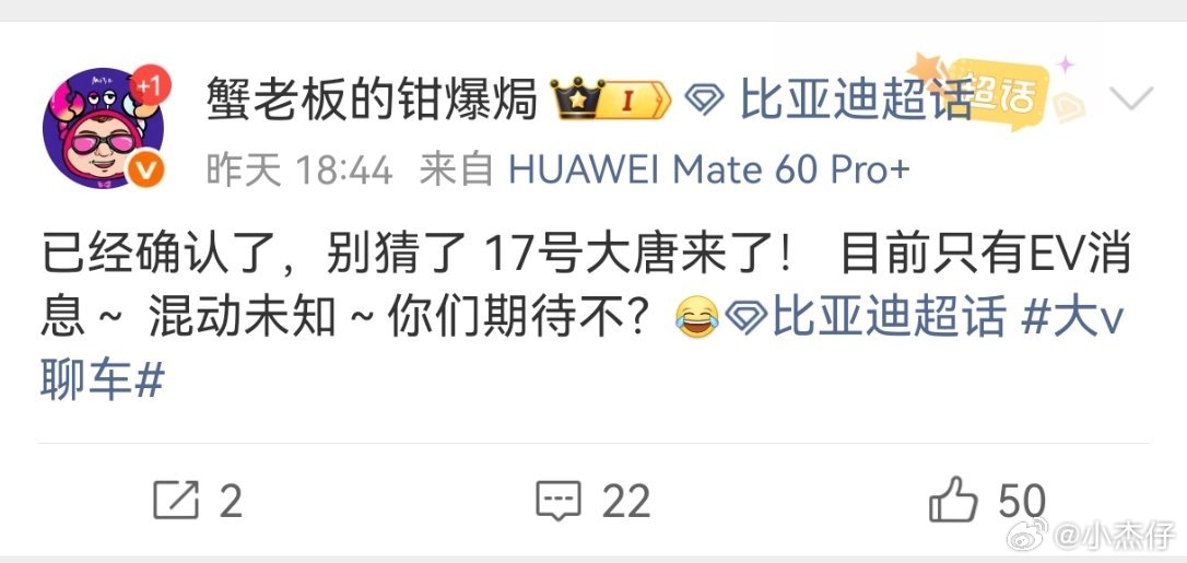 10万的预售，多少人问我大唐到底什么时候发布，终于落地了，17号EV版来了大v聊