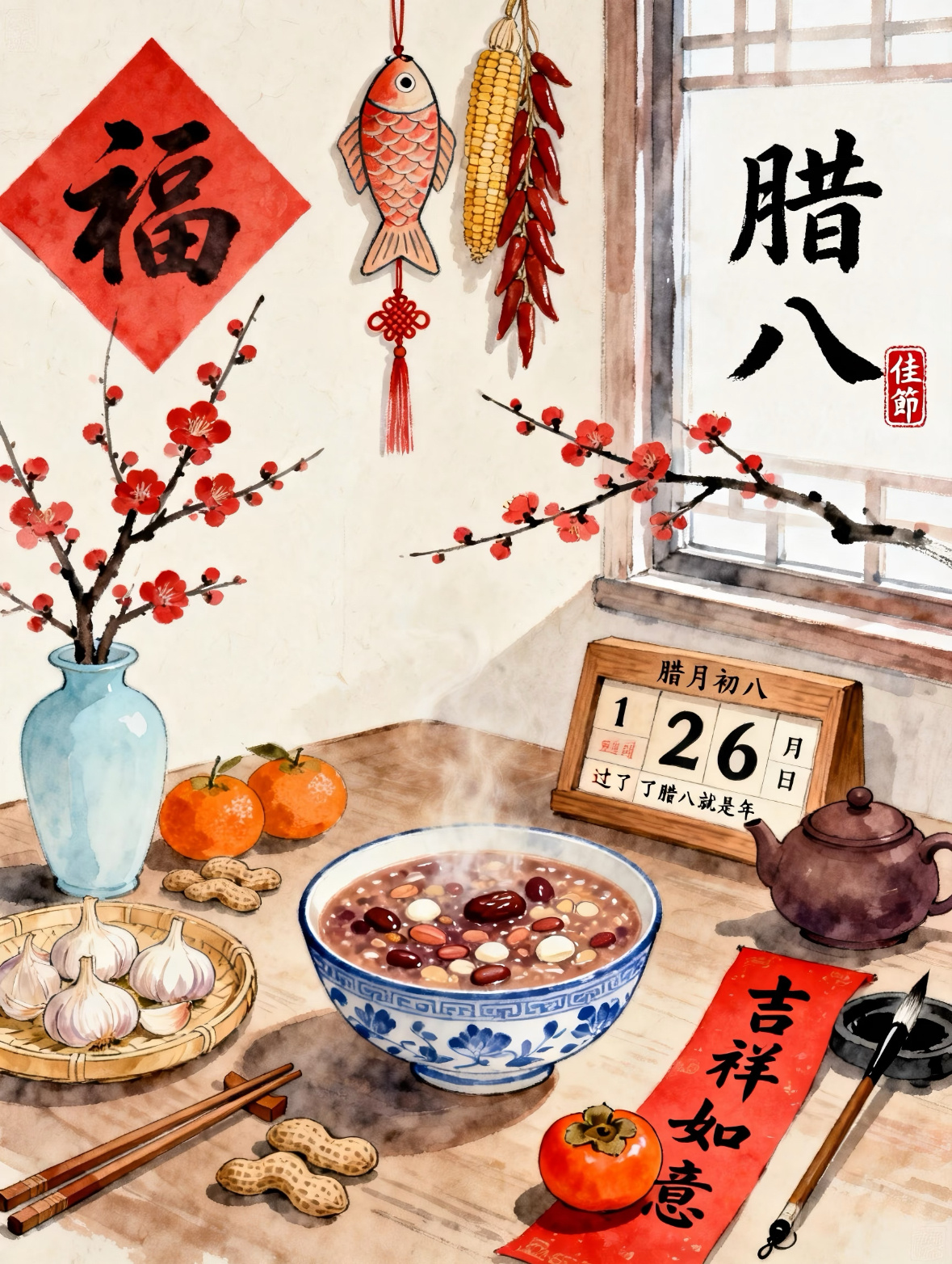 腊八粥腊八腊八节 过了腊八就是年，一年一岁一团圆可惜了今年腊八不在家，没有喝上那