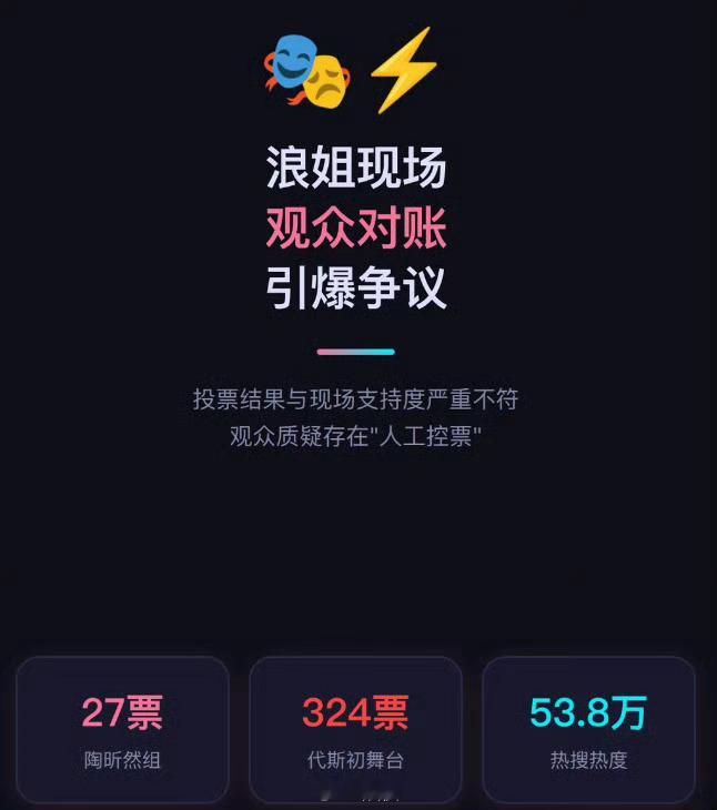 浪姐现场观众对账乘风2026原来27票并非两组对决票数，是个人喜爱度单独投票结果