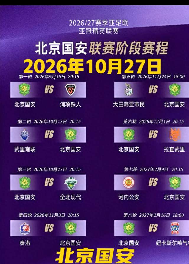 亚冠精英联赛：北京国安vs全北现代，历史战绩1平3负，有望迎首胜