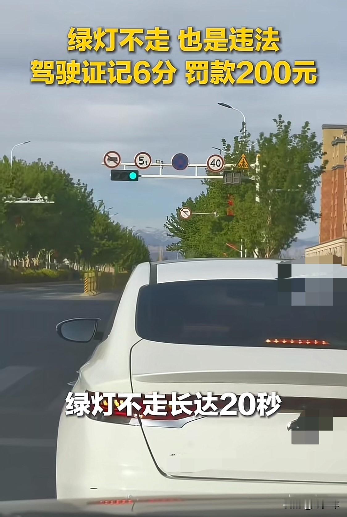 第一次听说路灯亮了20秒不走，就等于闯红灯！要扣6分，罚200块！我觉得这法子不