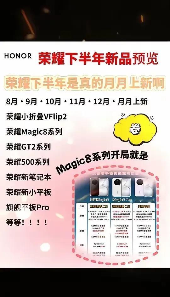 虽然我知道现在的手机市场很内卷，但是我是真没有想到荣耀下半年还有这么多新机要推出