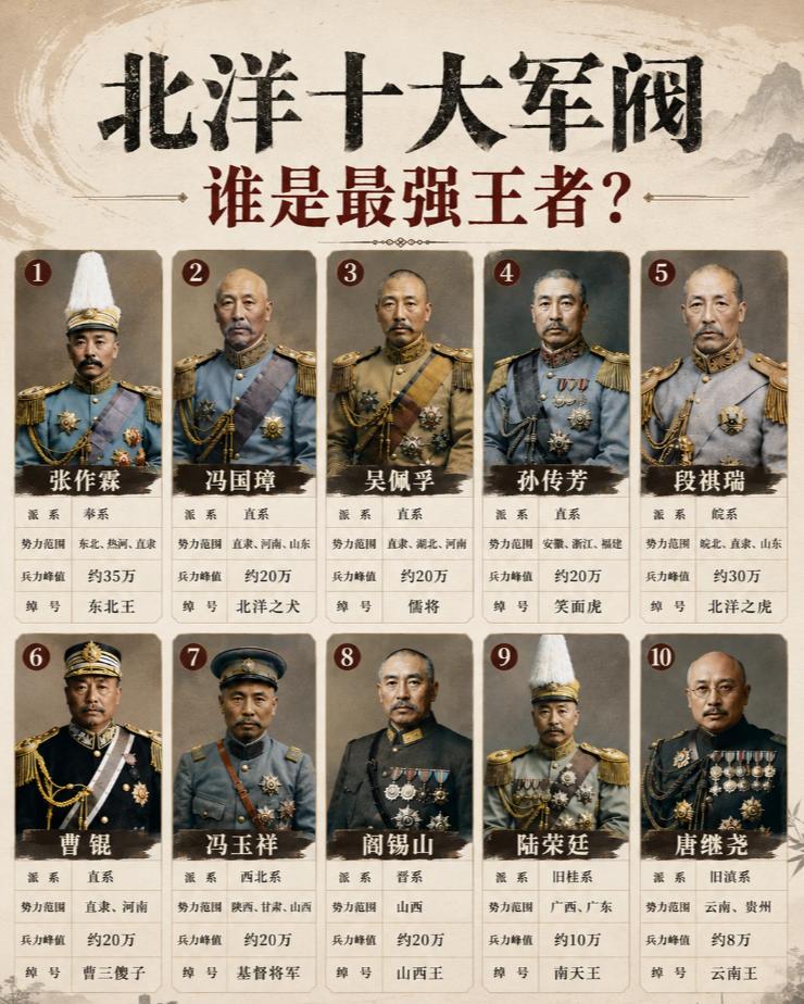 北洋十大军阀，谁是最强王者？