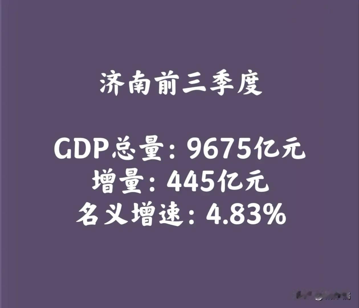 济南或许已经不再追逐青岛，而是将目标转向了郑州。前三季度济南的 GDP 为 96