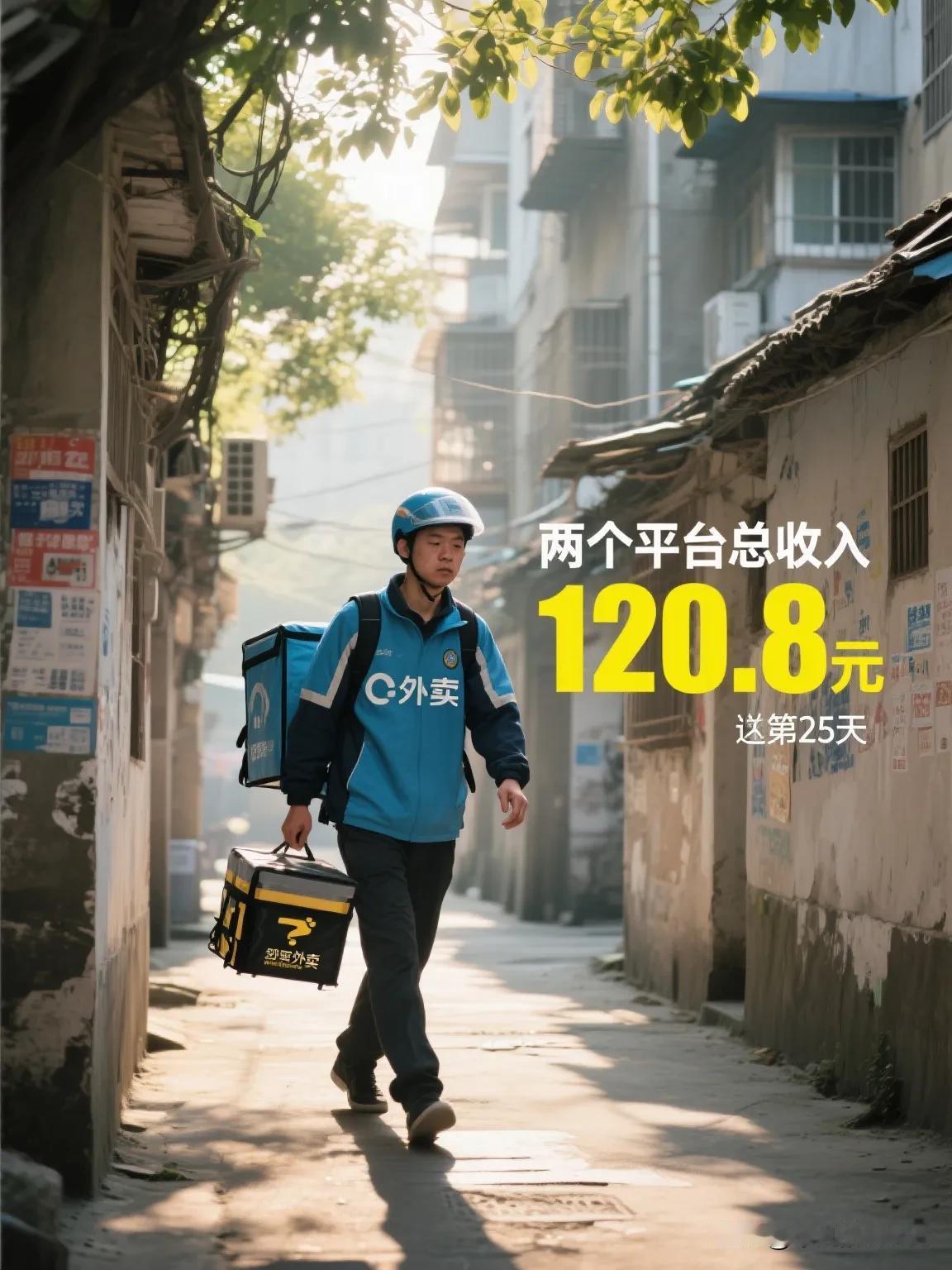 走路送外卖第25天，两个平台总收入120.8元

8月11日是我走路送外卖的第2