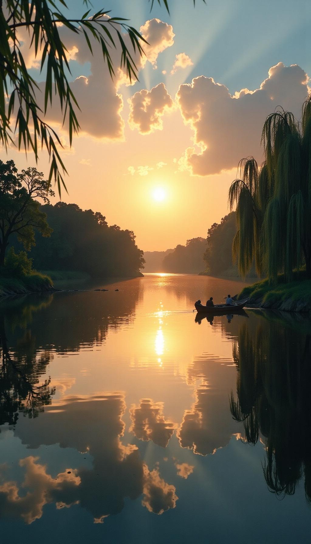 晚晴
 
晚风吹尽一天云，
落日斜穿柳色新。
偶有归鸿天际过，
半江清影照闲人。