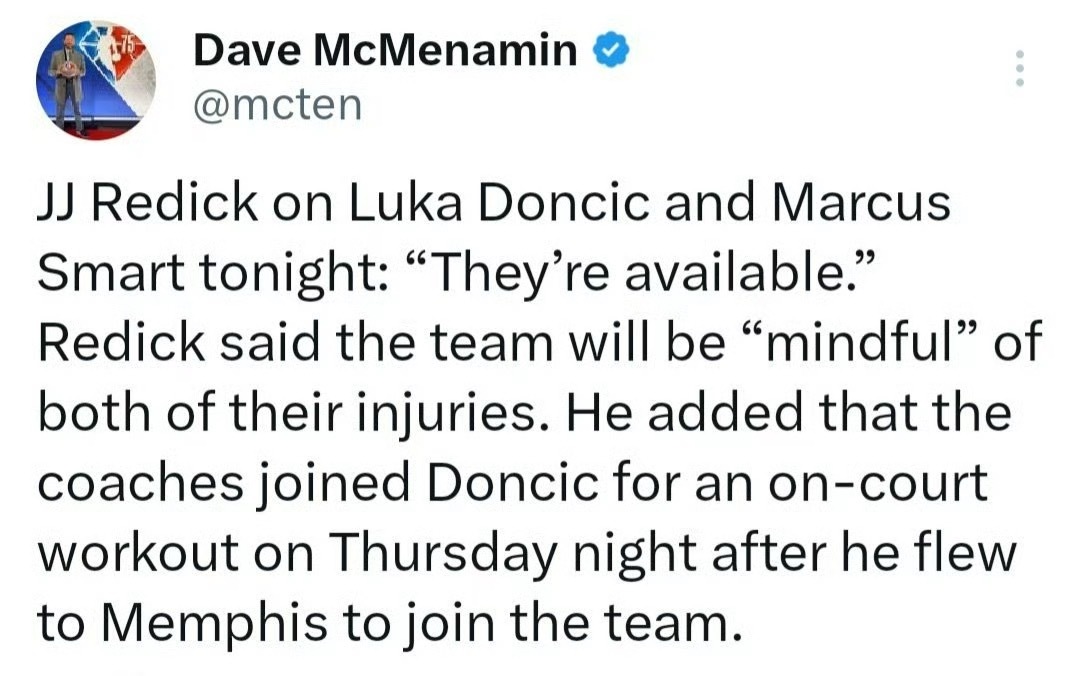 东契奇斯玛特复出里夫斯可以喘口气了据报道，卢卡·东契奇与马库斯·斯马特均可出战周