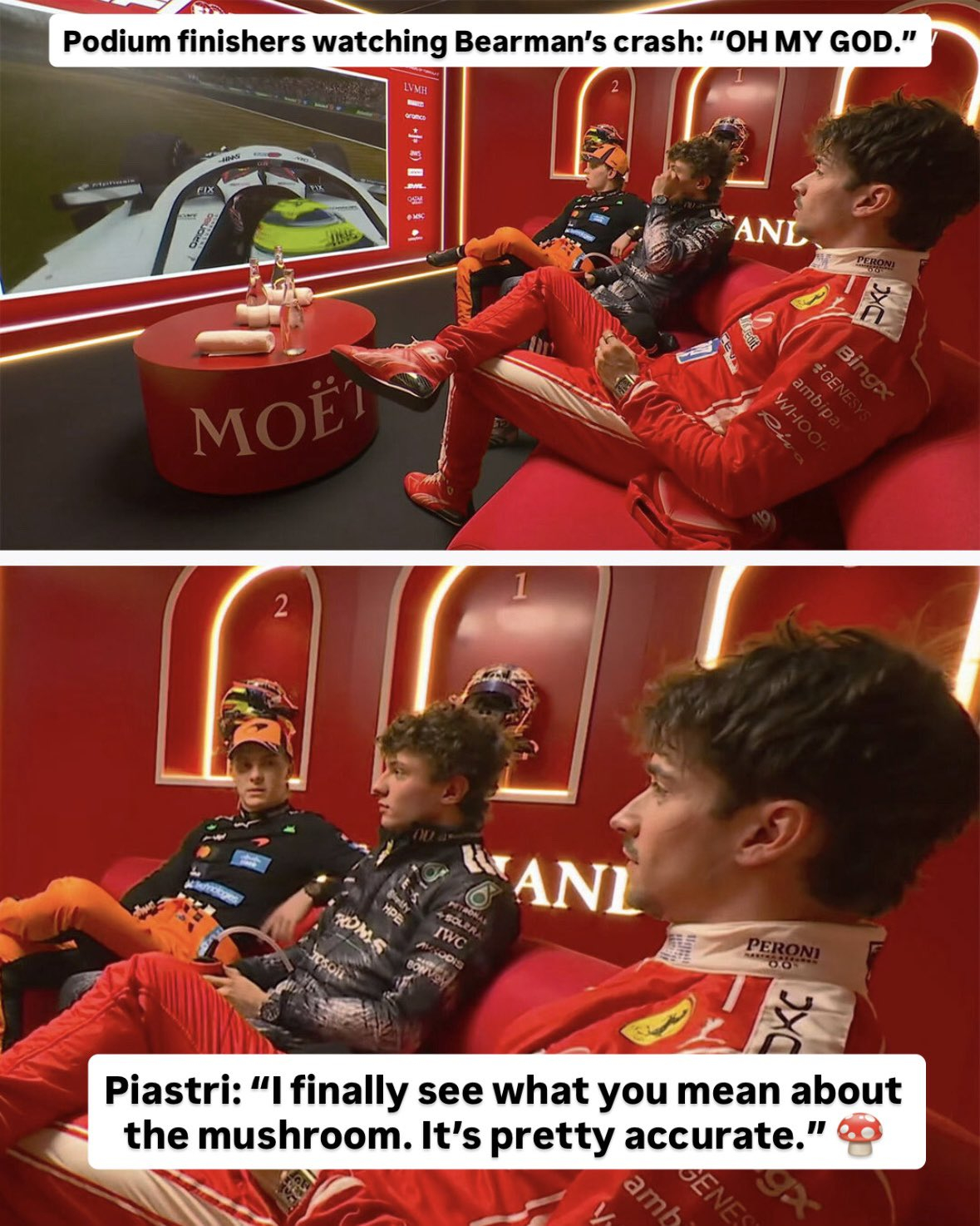 今年第一次参加正赛的皮亚斯特里：我终于知道了你之前说的（马里奥）蘑菇（加速）是什