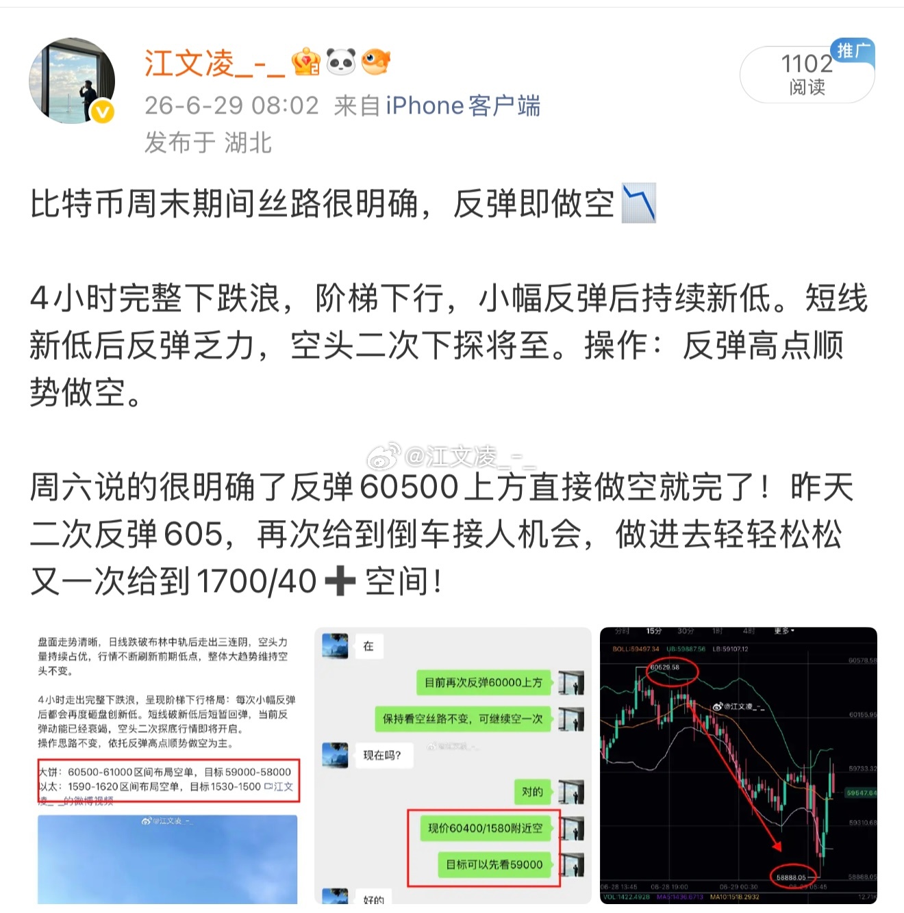 周末期间两次反弹60500一带做空 均获得不错的下行空间！！ 