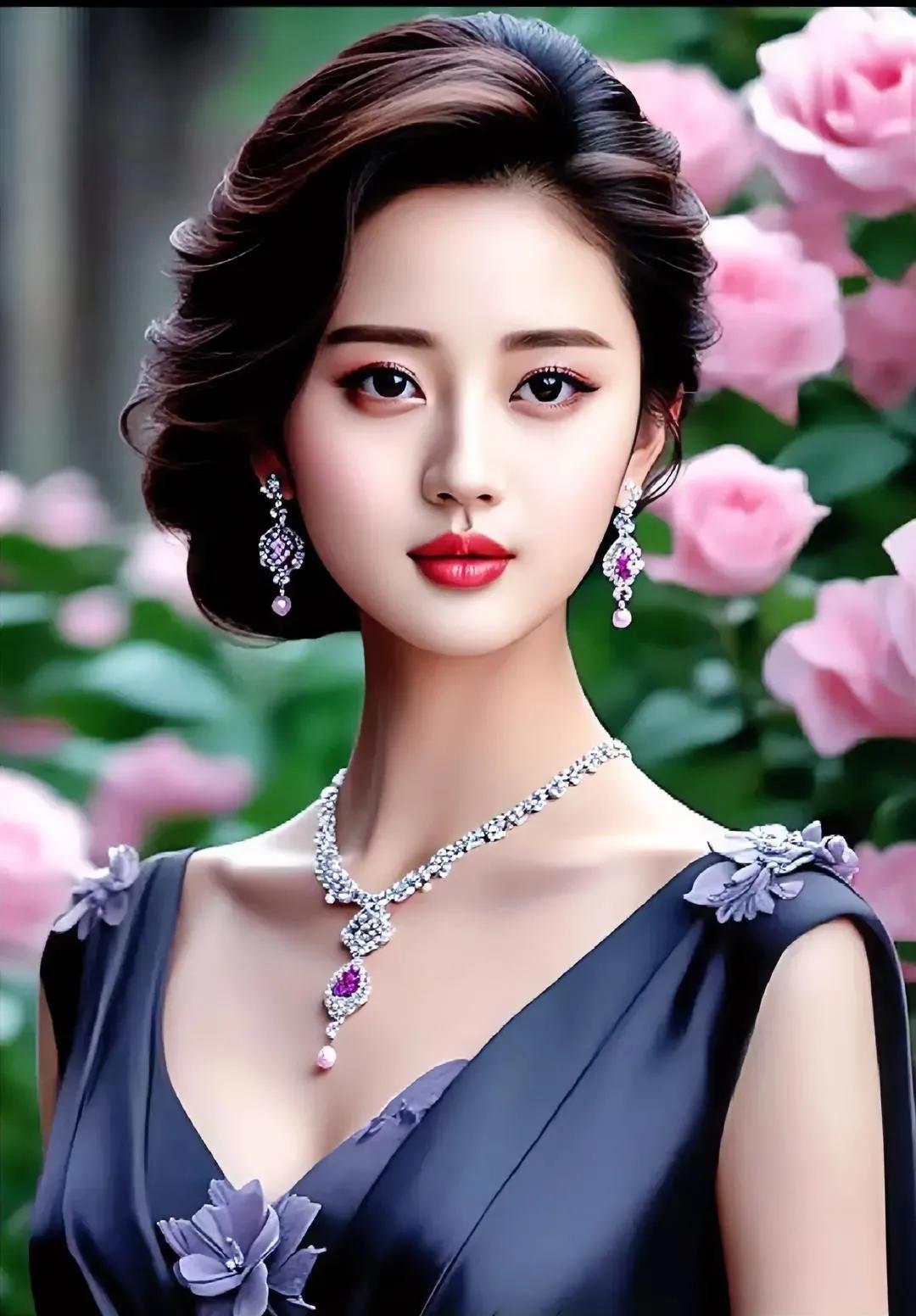 优雅红唇少女，置身粉色花海，尽显高贵气质。唯美流光美人 风姿绰约美佳人 美丽甜甜