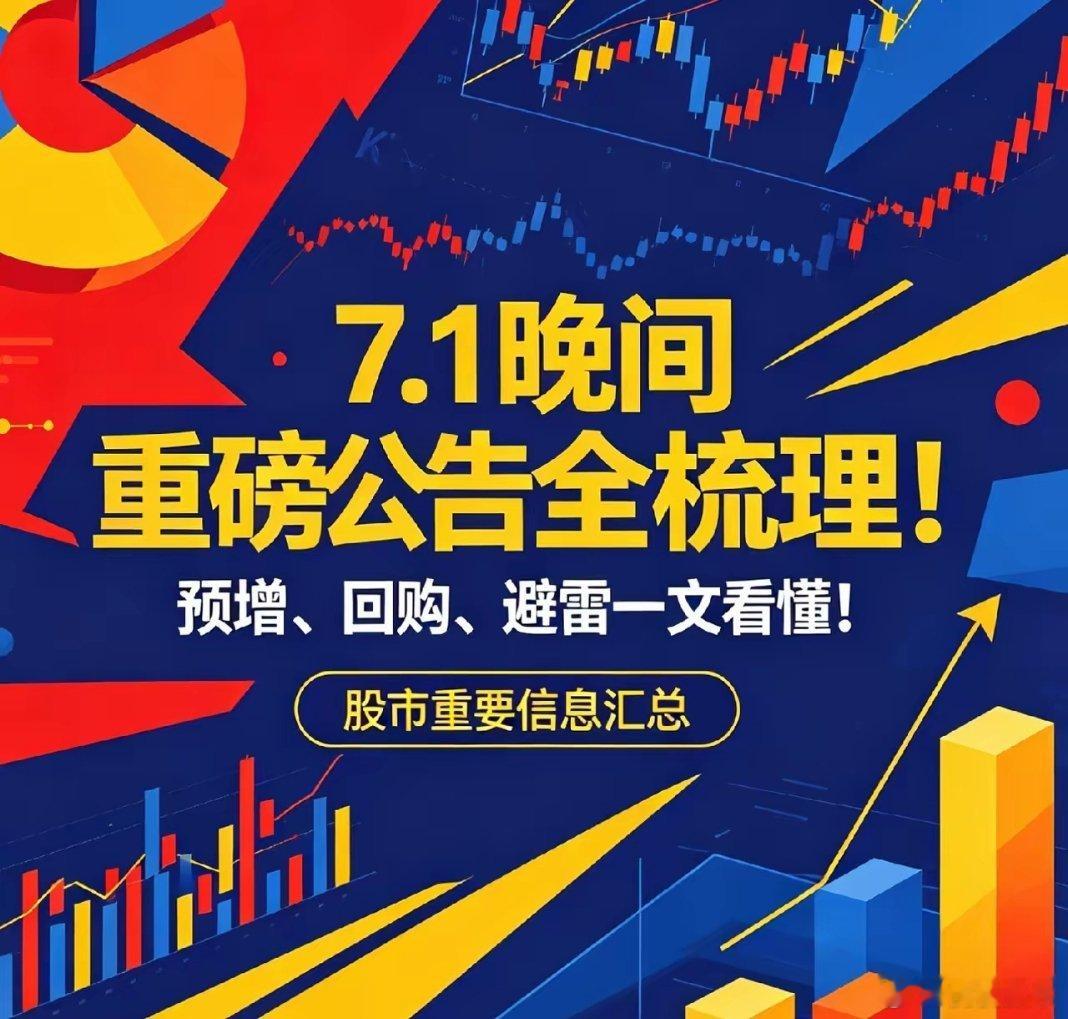 🔥7.1晚间重磅公告全梳理！预增、回购、避雷一文看懂！一、业绩预喜1. 孚日股