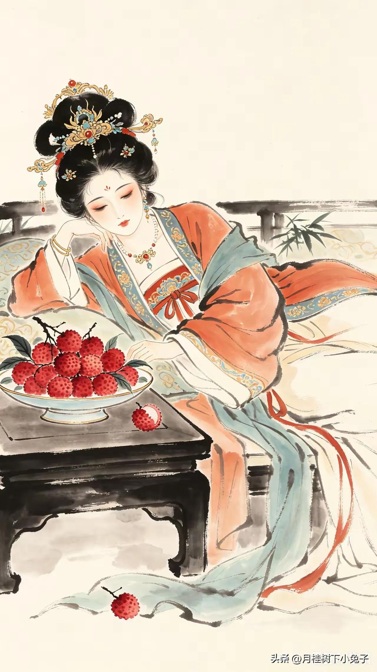 《荔叹》
荔枝新熟色如丹，
曾博君王一笑欢。
莫道恩深情似海，
马尾坡前魂欲断。