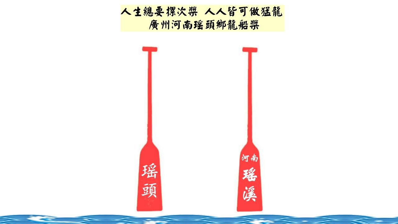人生总要攞次桨 人人皆可做猛龙 不能忘记祖辈传统 海珠瑶溪龙船桨
人生总要攞次桨