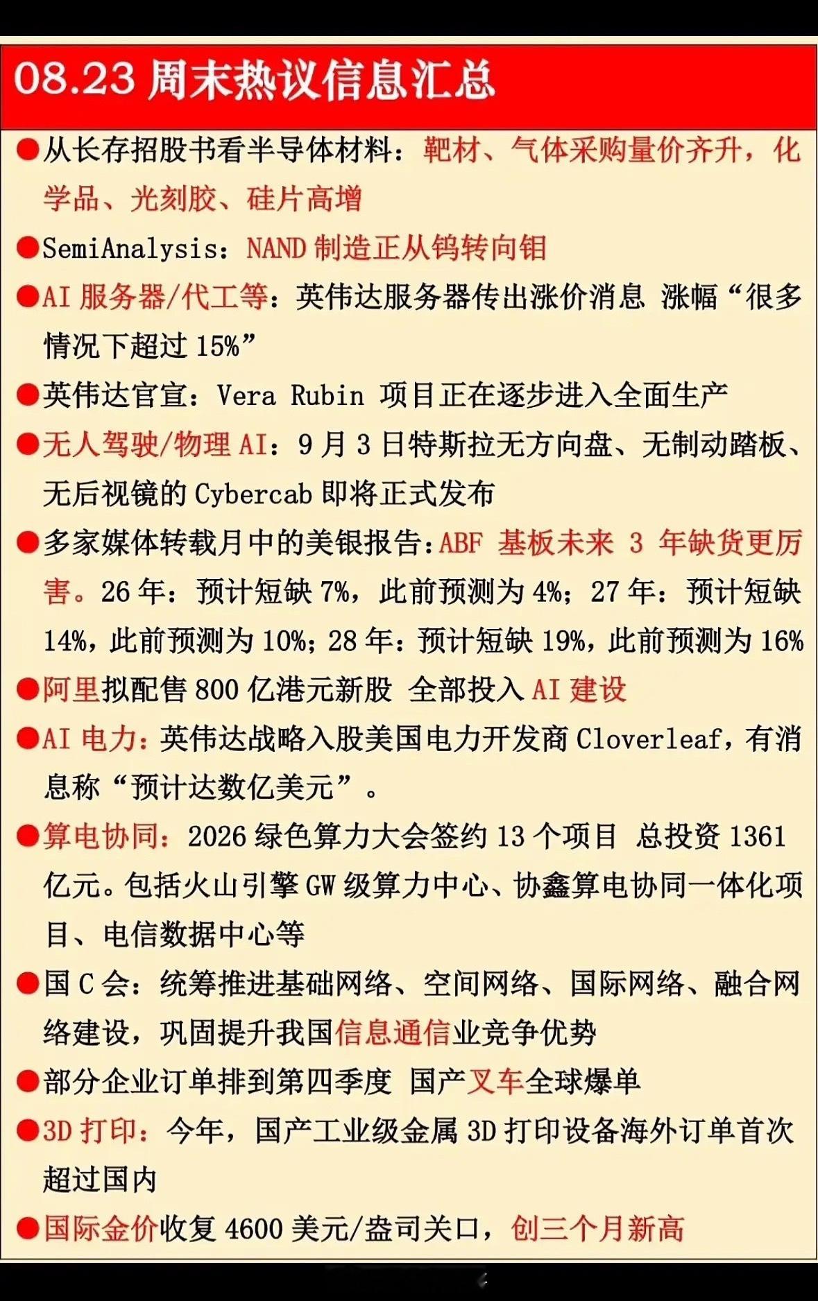 8月23日周末股市热点信息汇总，看这里！8月23日这个周末，股市热点信息可不少。