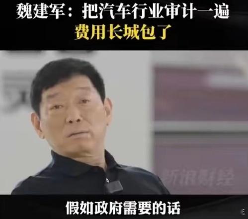 长城魏建军在接受采访时表示，把汽车行业每一个公司都审计一遍，费用长城包了这真是老
