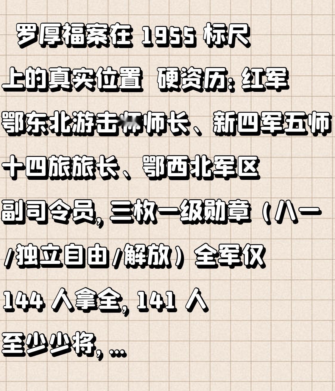 👀罗厚福案在 1955 标尺上的真实位置🤔标尺与制度 
硬资历：红军鄂东北游