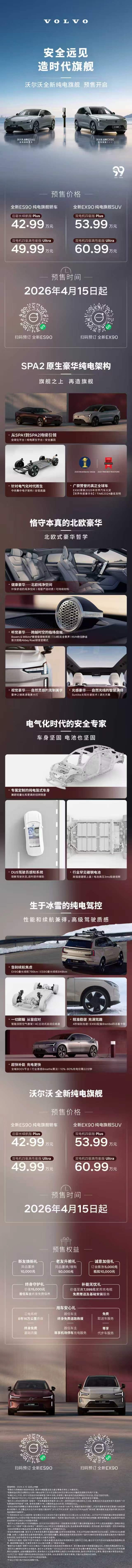 沃尔沃纯电双旗舰开启预售99 年安全基因传承🔒沃尔沃 EX90/ES90 纯电