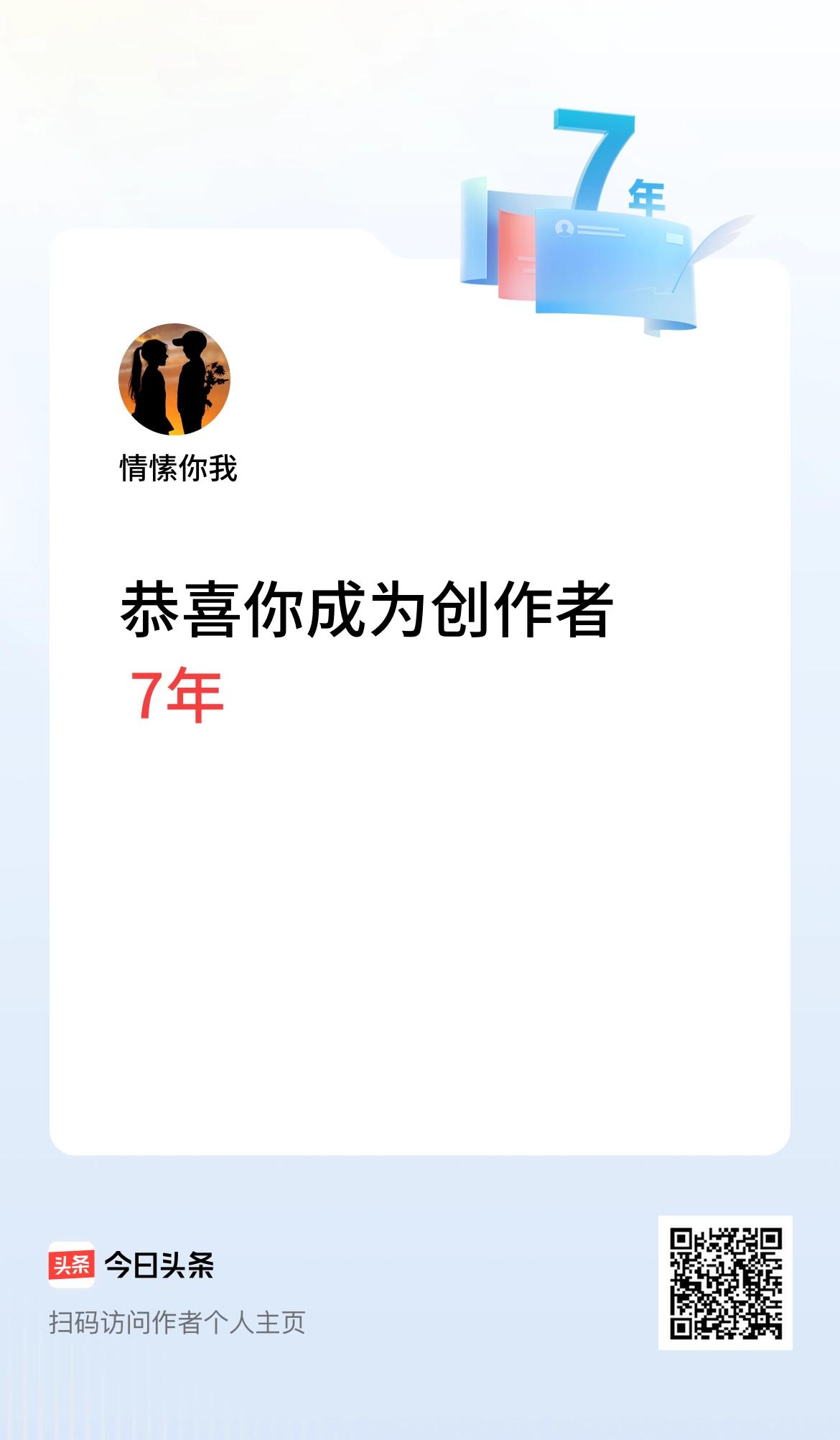 今天是我在头条成为创作者的第7年！