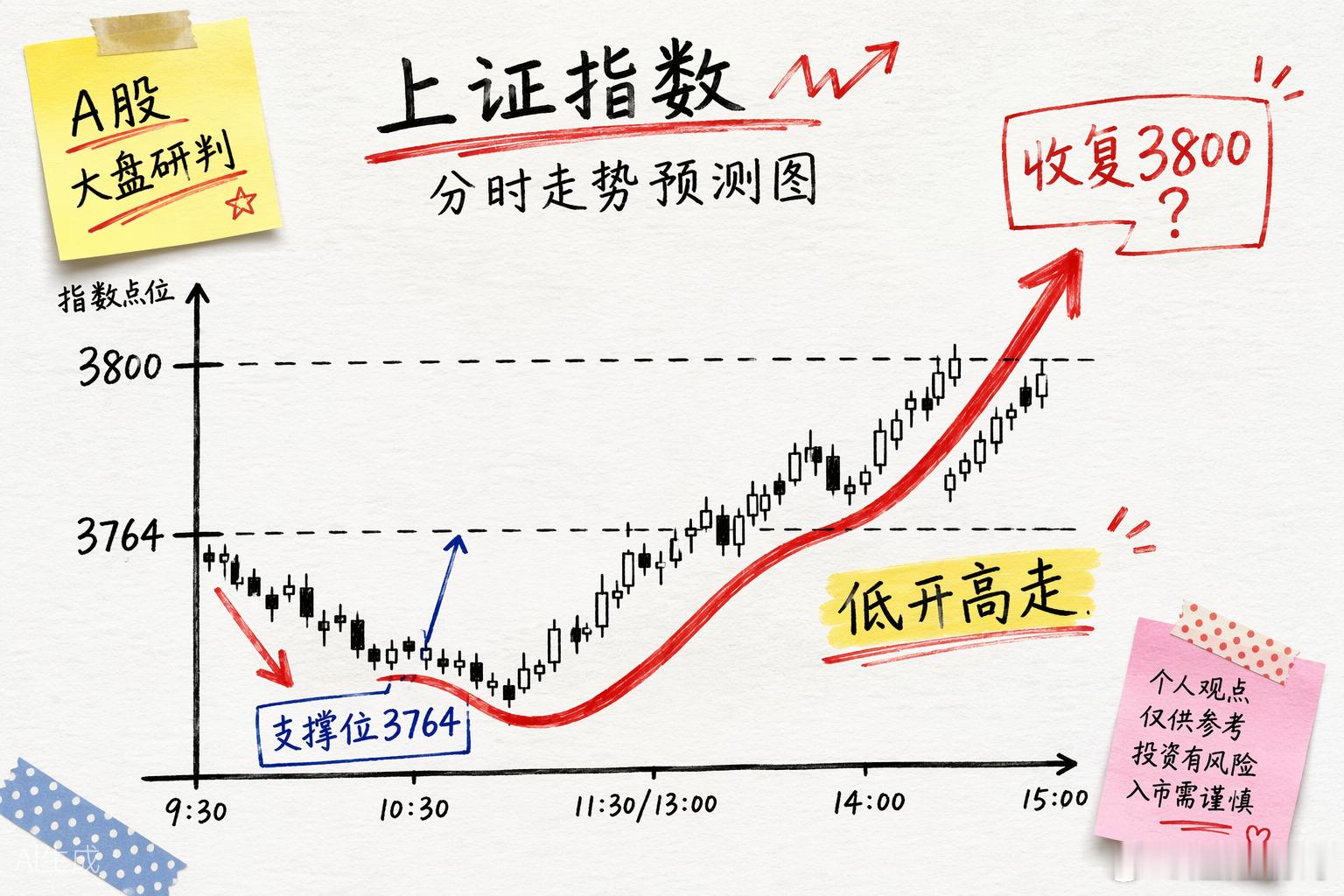 【明哥手绘版·明日走势预测】剧本已经画好：低开下探，10点半前探底3764，午后