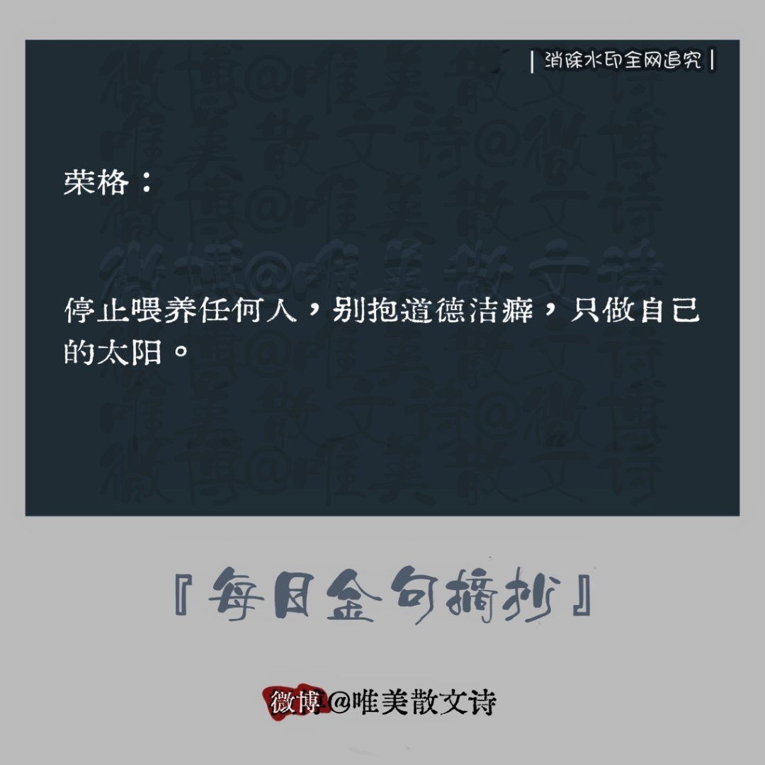 “荣格：停止喂养任何人，别抱道德…。” 