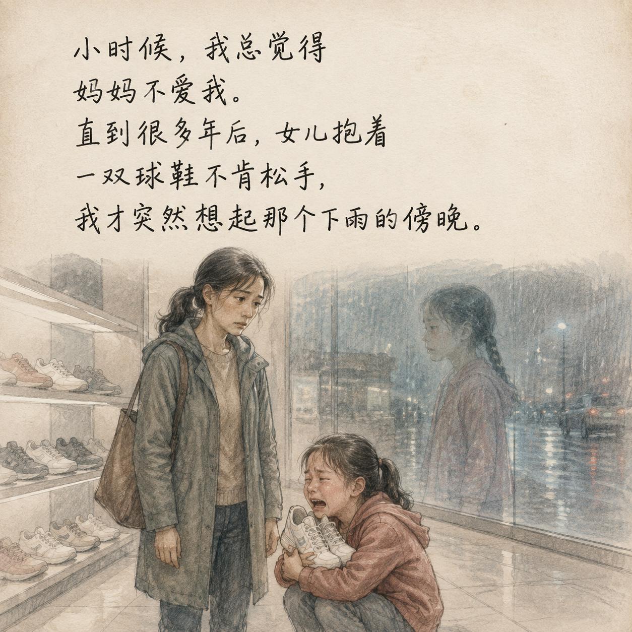 直到女儿哭着要买鞋，我才读懂妈妈。

后来我离开家，工作、结婚，有了女儿，才发现