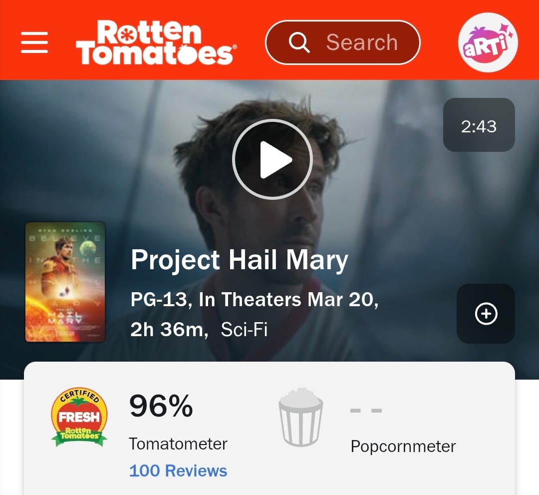 高司令《挽救计划》烂番茄、MTC开分很高，应该稳了！终于又有好看的科幻片看了