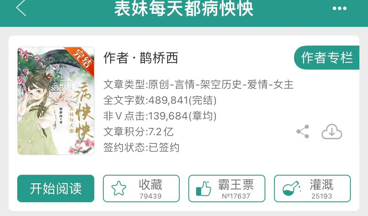 小说推荐：《表妹每天都病怏怏》 作者:鹊桥西简评：笨蛋病美人vs霸道世子表哥，步