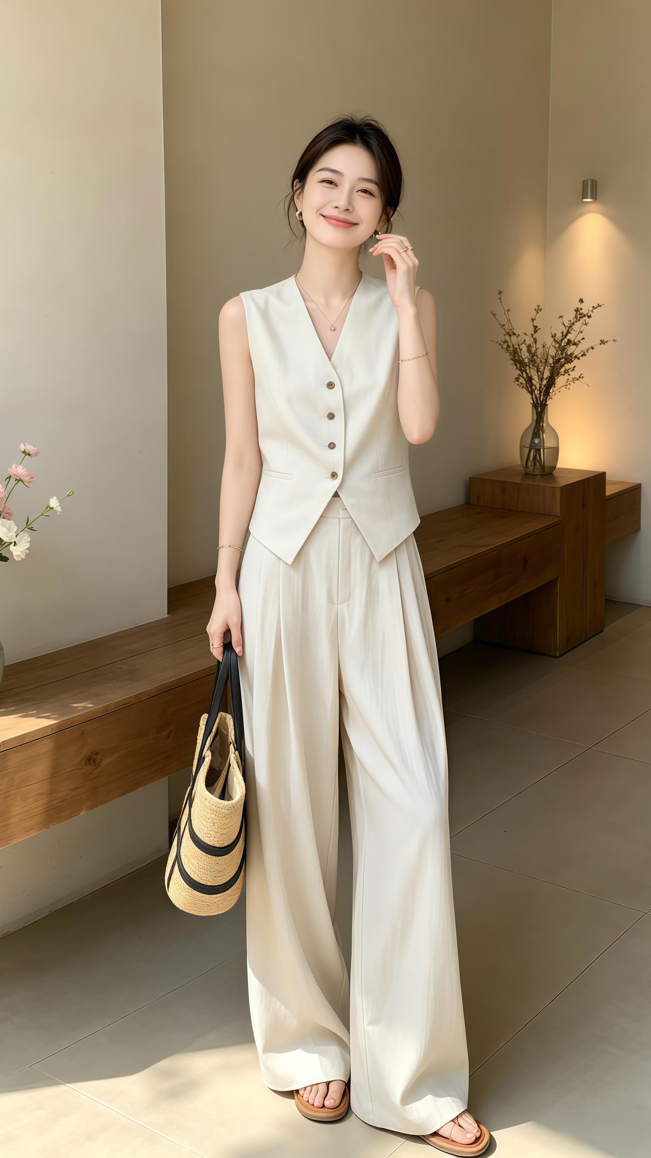 无袖上衣阔腿裤搭配 夏日松弛感套装穿搭指南 穿搭 穿搭vlog ootd穿搭