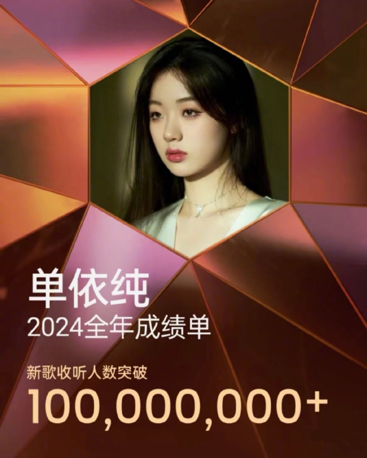 单依纯连续2年新歌收听破亿 让我们一起恭喜这个连续2年新歌收听破亿，真的是实至名