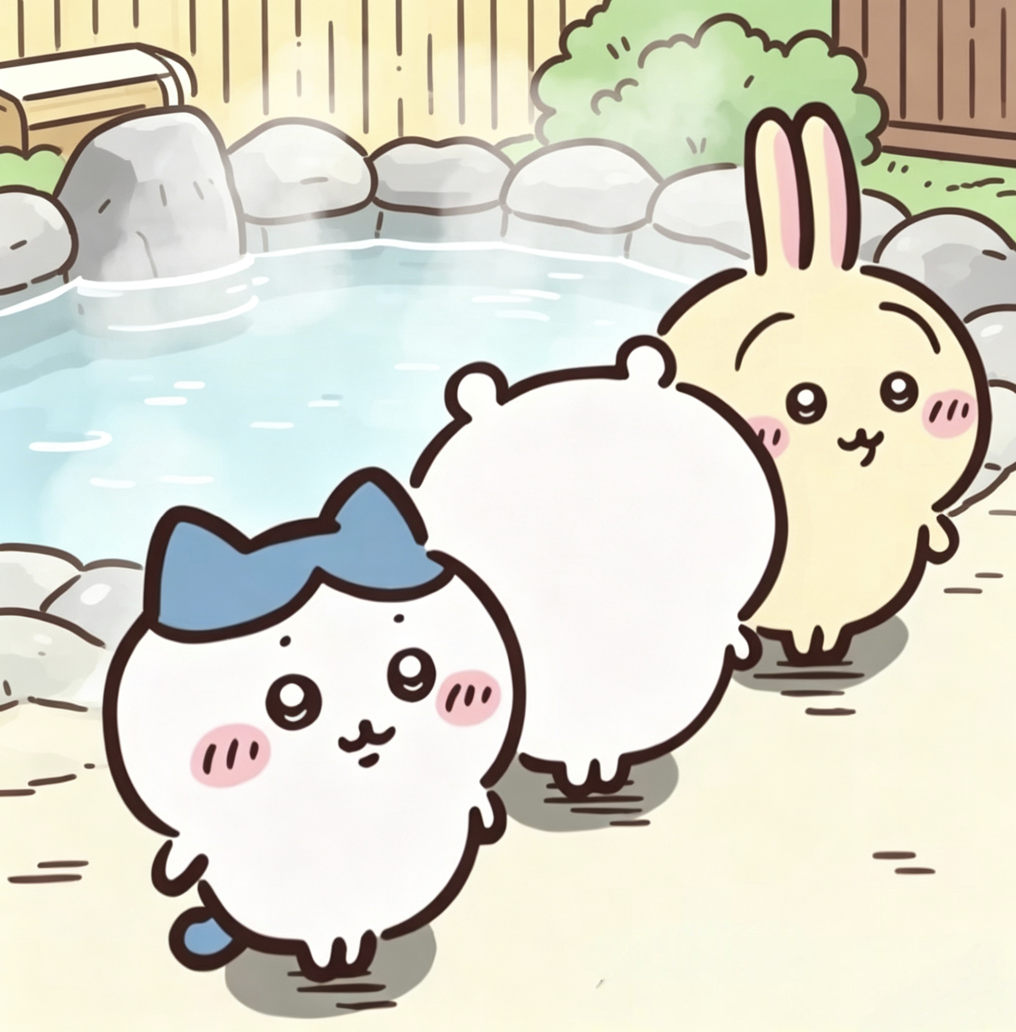 吉伊卡哇灵感共创夏日企画泡温泉系列壁纸躲进温泉里，把所有烦恼都泡走✨部分图片由a