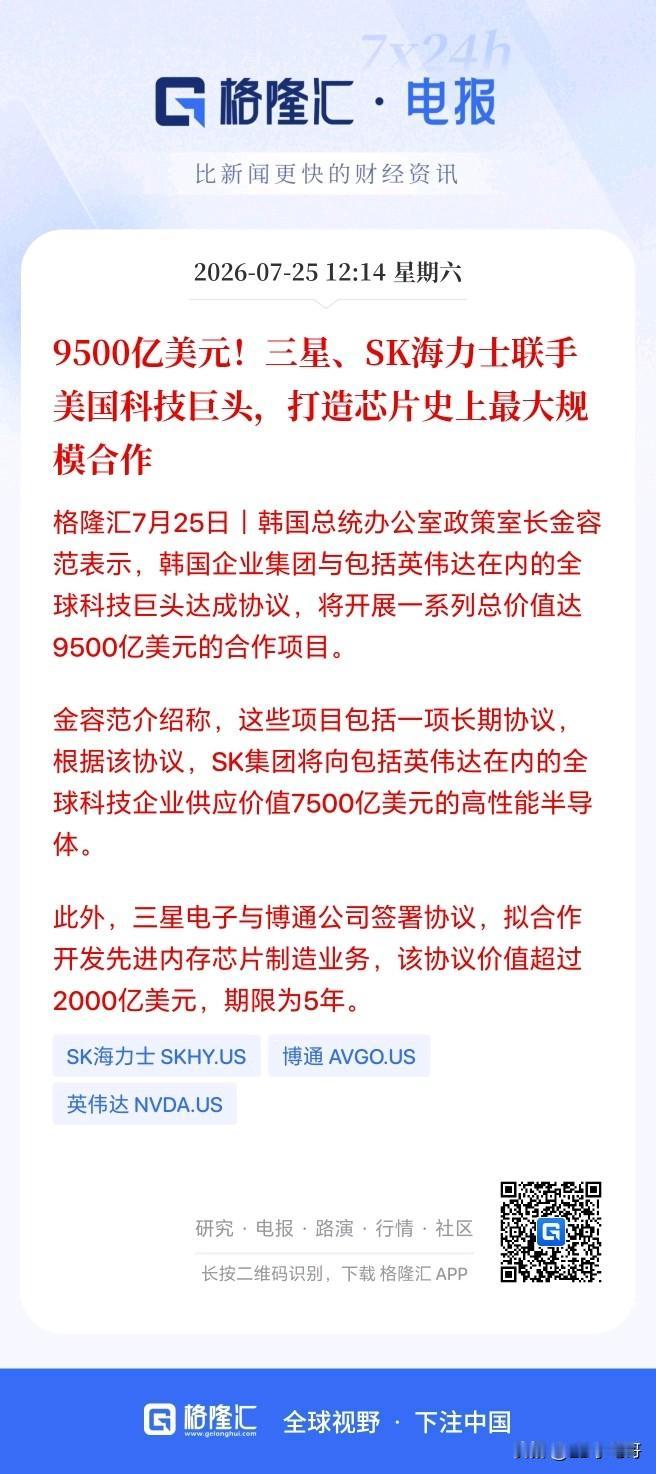下周半导体设备板块有望大幅修复！

今天韩美大型科技企业达成重量级的合作协议，开