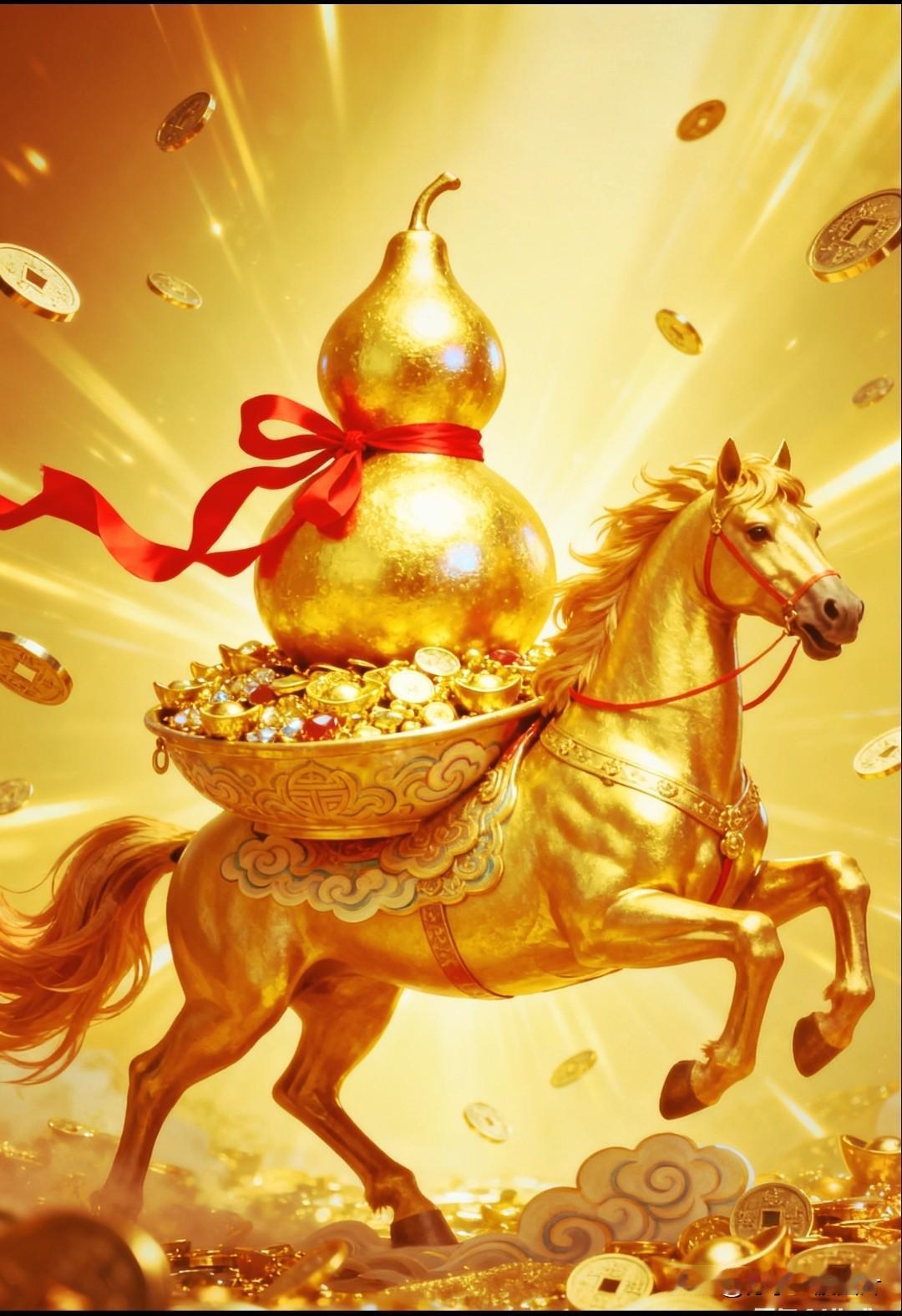 红带系住金葫旺，
骏马驮来万贯仓。