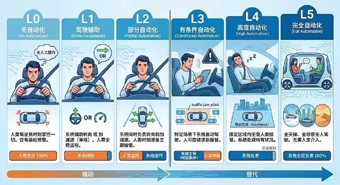 来给大伙讲讲自动驾驶 L0 到 L5 的区别，看完保证你一下子就明白啦！科技与创