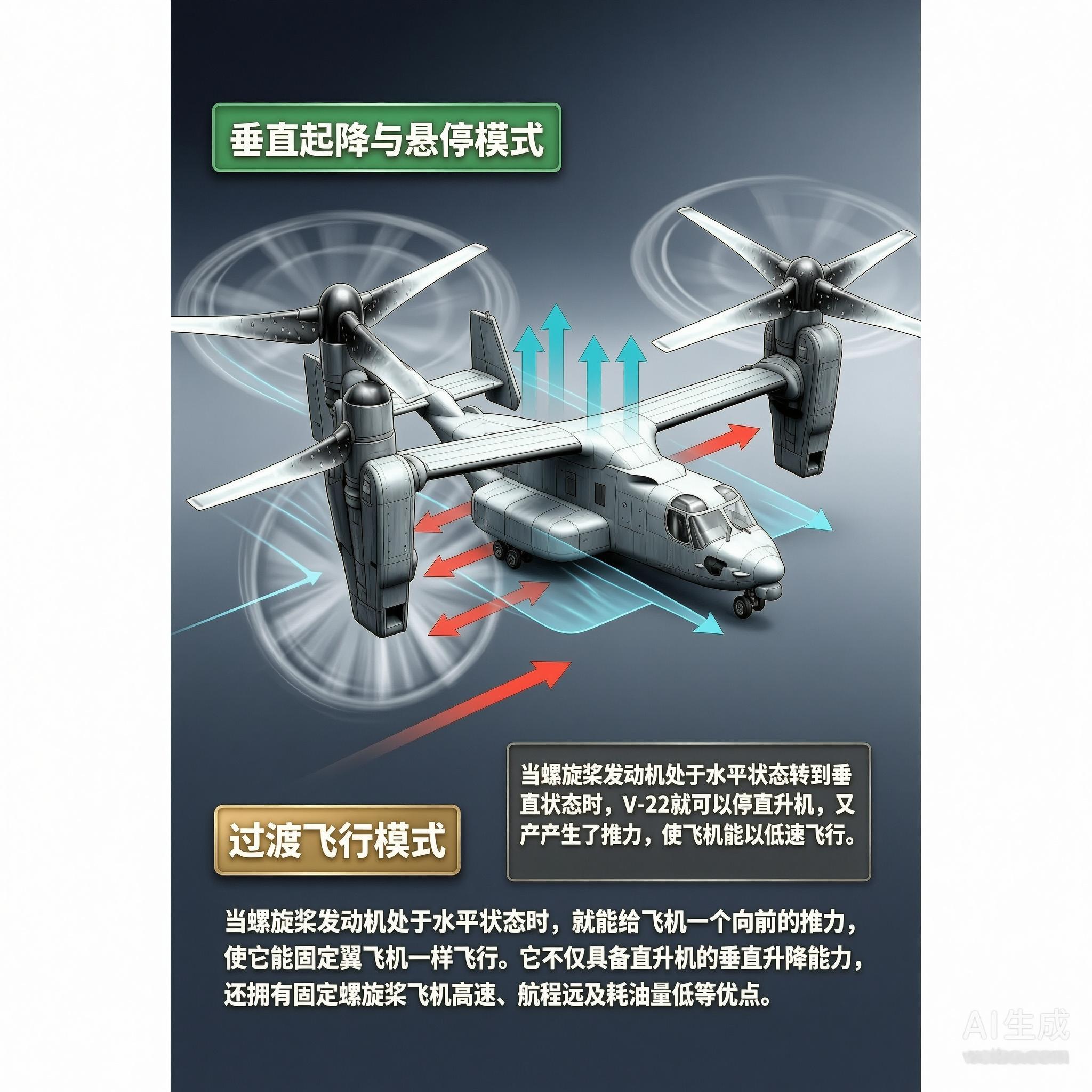 军事ai新视野 美国V-22“鱼鹰”倾转旋翼机V-22“鱼鹰”（Osprey）倾