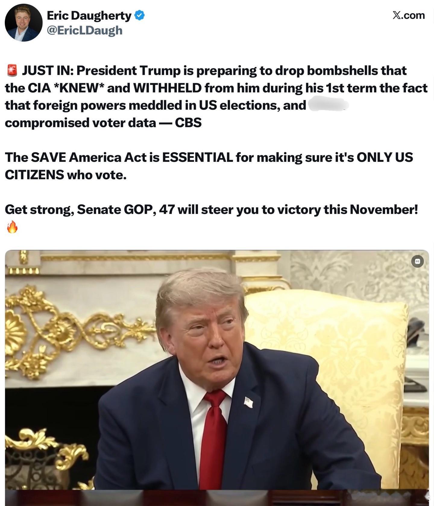 據CBS報道，川普總統準備拋出重磅消息，在他第一任期內，中情局（CIA）其實知曉