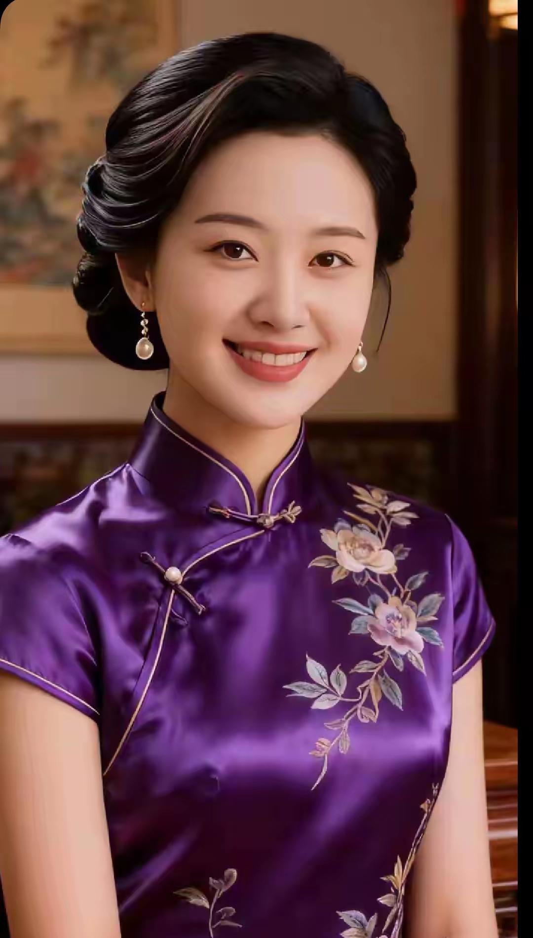 紫色旗袍高雅
