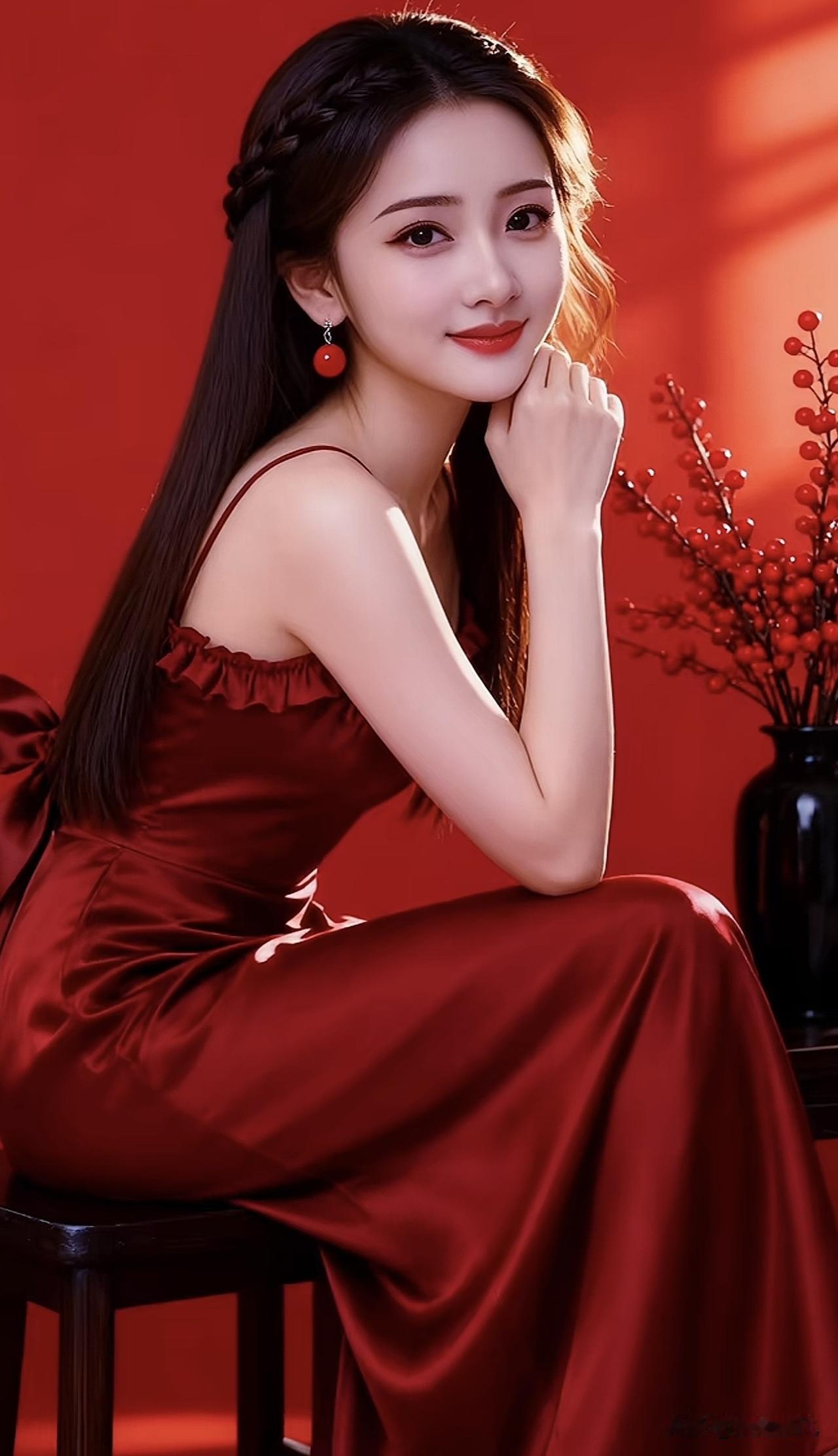 红衣美人倚，笑语如春风。红衣花裙少女 紫裙倚坐 古典红裙少女 古典红裙少女 绿裙