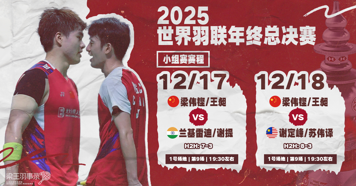 梁王驾到梁王组合 梁王加油 - 赛程预告 - 2025世界羽联年终总决赛12/1