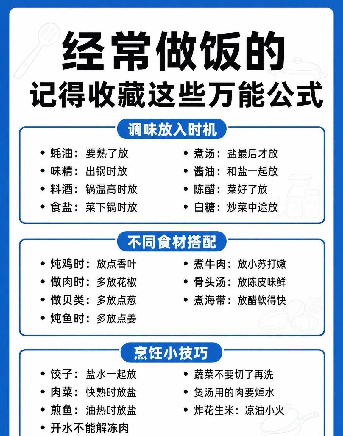 经常下厨的宝子们有福啦！给大家分享几个万能烹饪公式，让你轻松搞定美食。

炒青菜