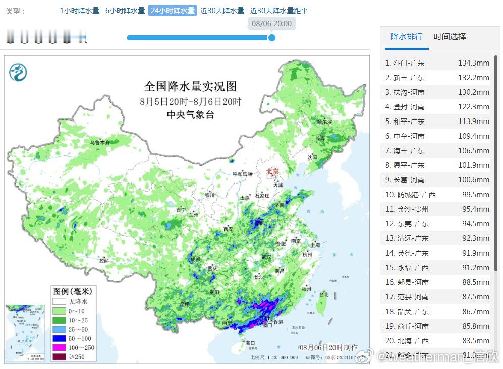 【强降雨核心区将转移】昨晚到今天，强降雨核心区还是在华南，广东阳西局地出现特大暴