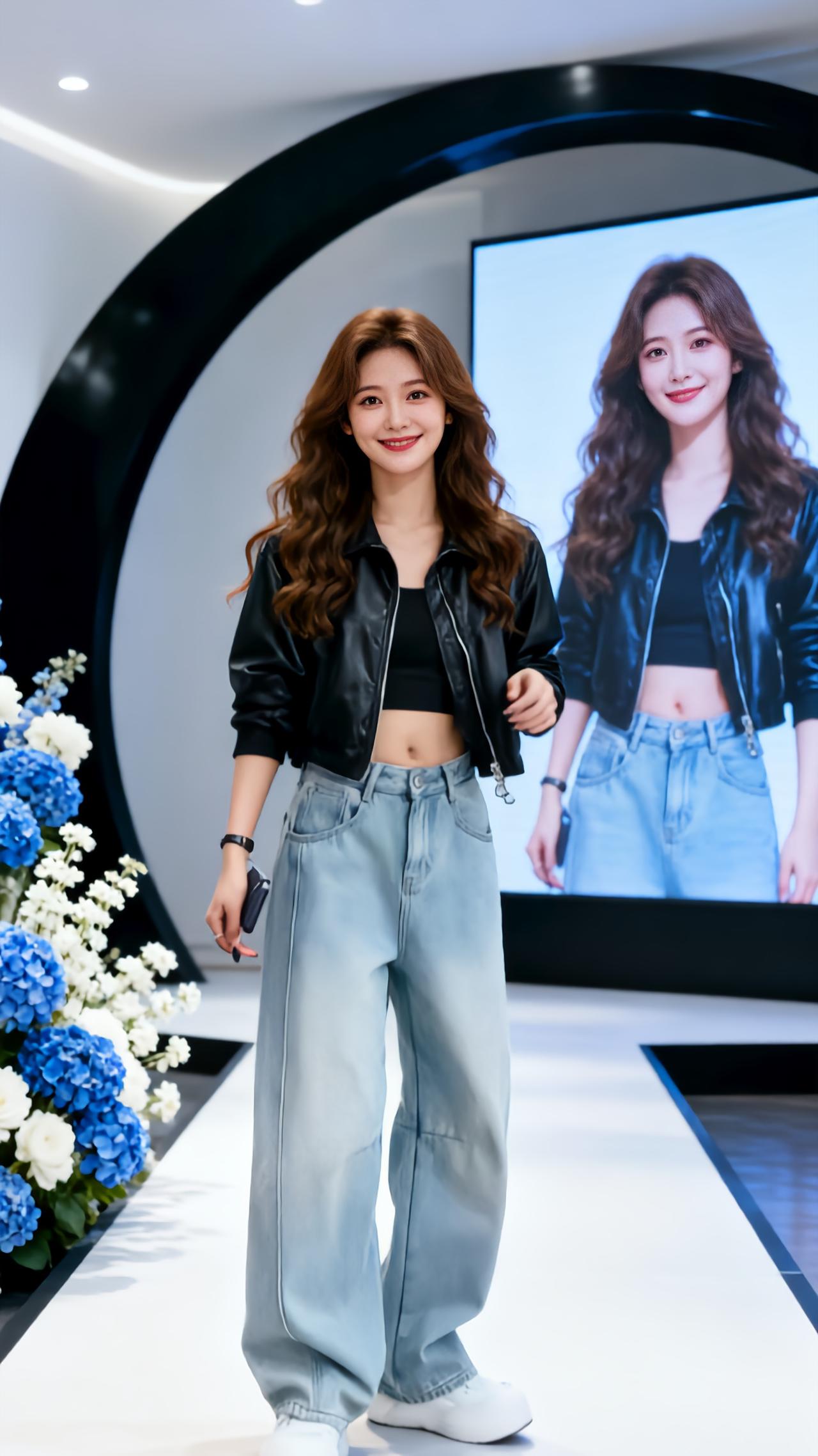 秀场 皮衣阔腿裤穿搭 美到发光 直筒显瘦秀场同款长裤 时装秀正确打开方式