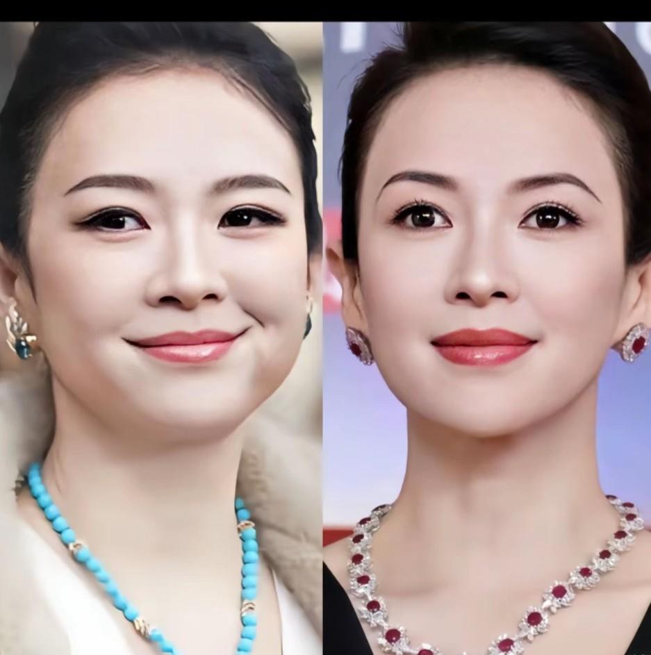 虽然都在说章子怡脸肿了
但是大家有没有发现
章子怡的脸胖了以后，反而比以前瘦的时
