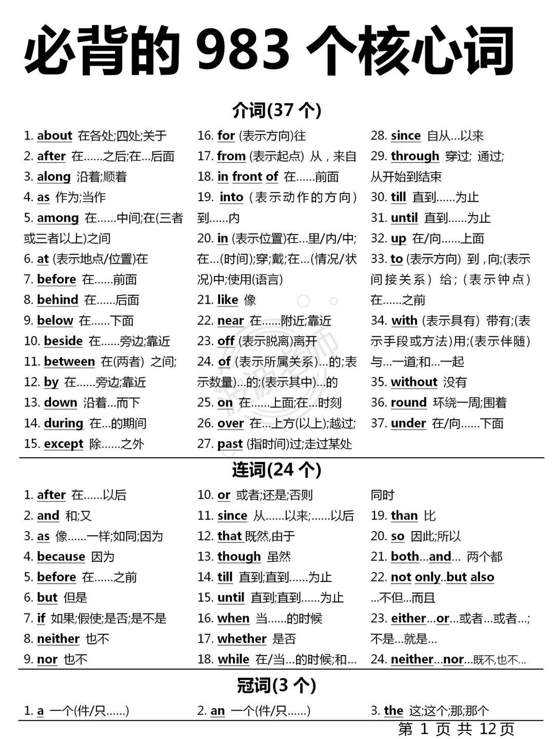 983个核心高频词!完型满分心闭眼选!必背!