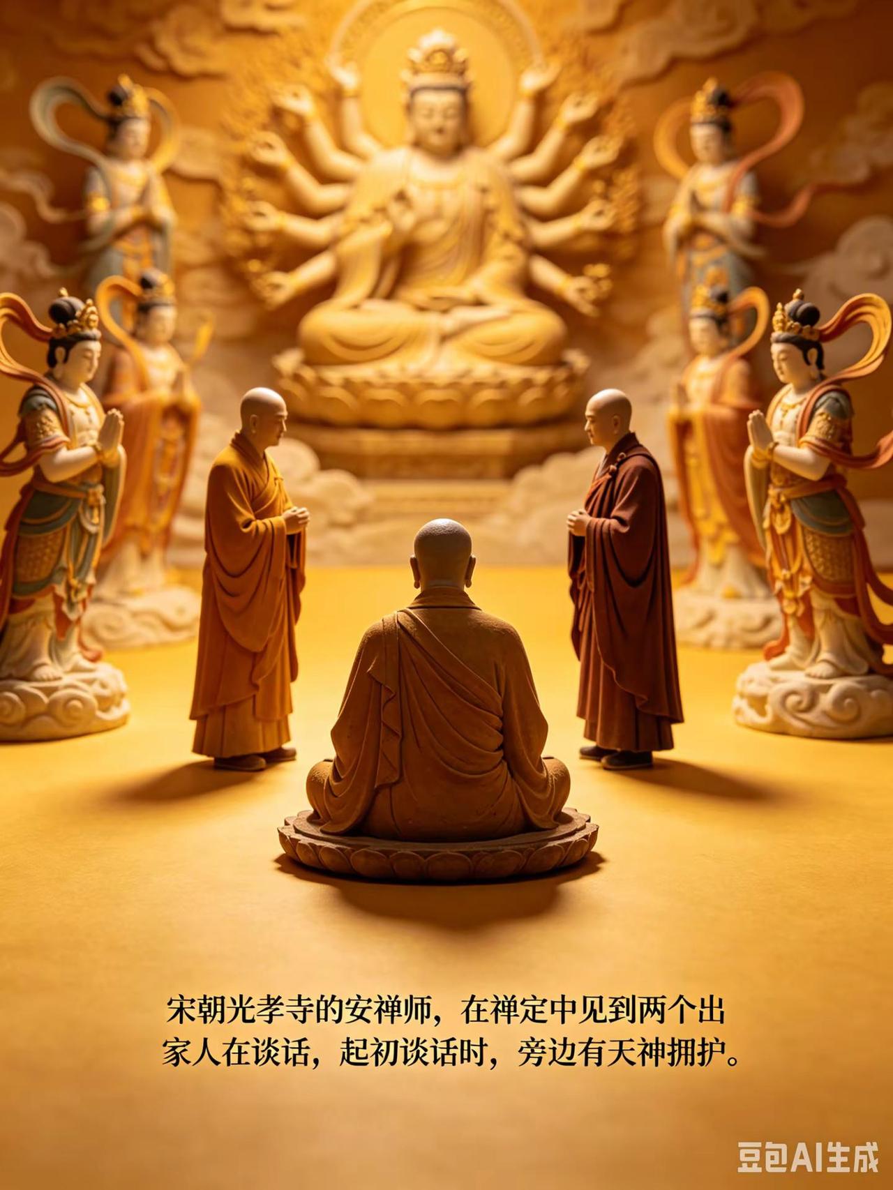 一念真善，诸佛护念，举头三尺有神明。宋朝光孝寺的安禅师，在禅定中见到两个出家人在