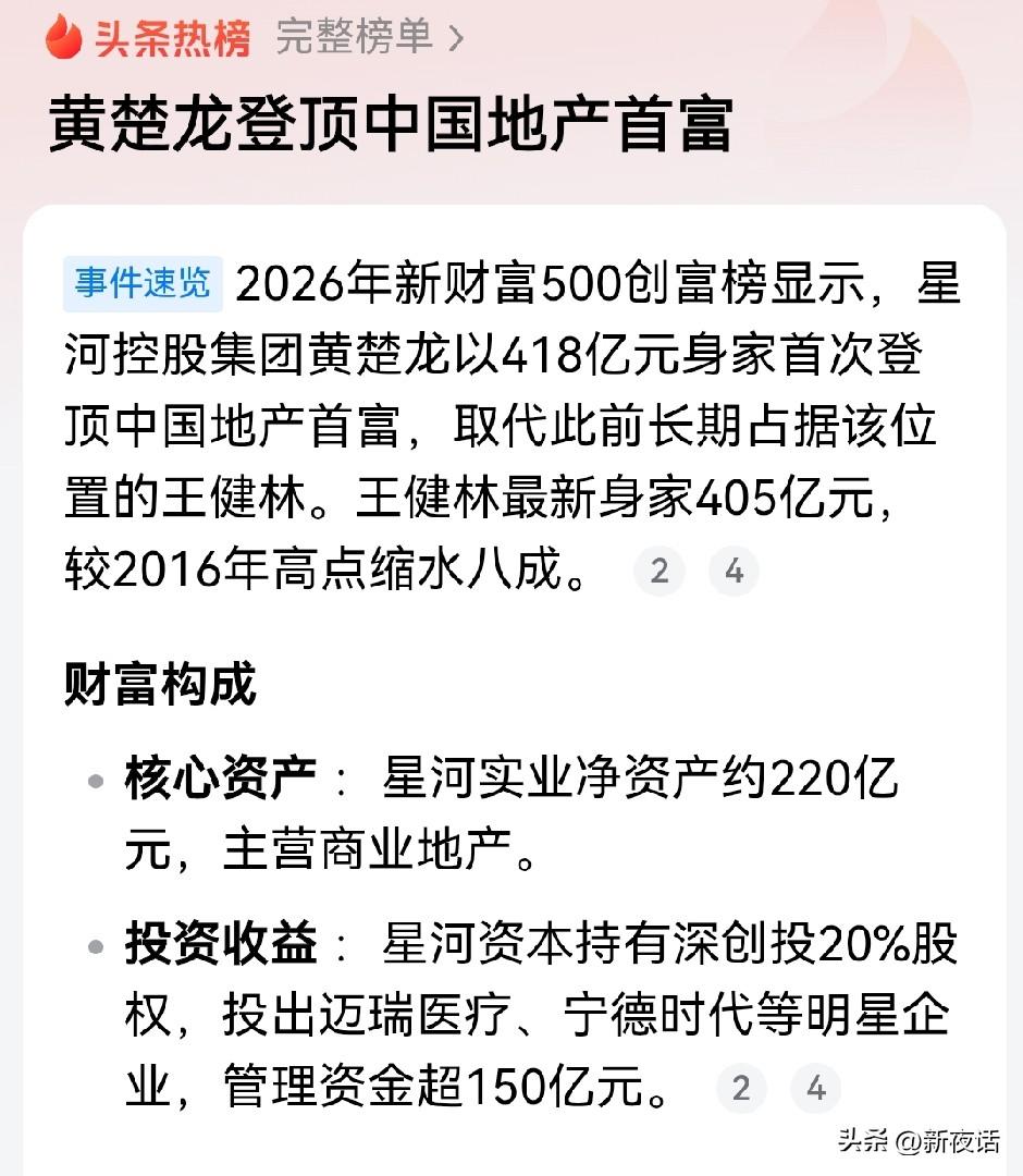 首富和我有关系吗？
：黄楚龙登顶中国地产首富
谁谁谁登顶首富已没有多少人热衷了，