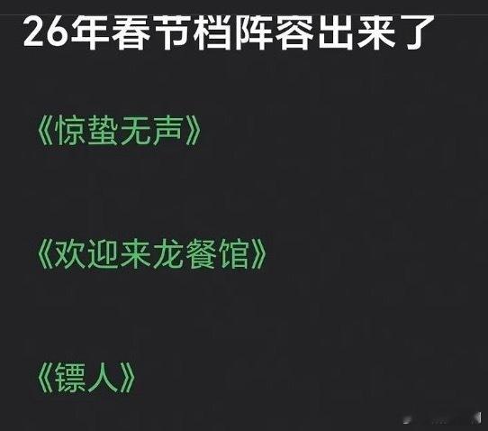 26年春节档竞争激烈啊！张艺谋《惊蛰无声》朱一龙 易烊千玺 雷佳音 杨幂文牧野《